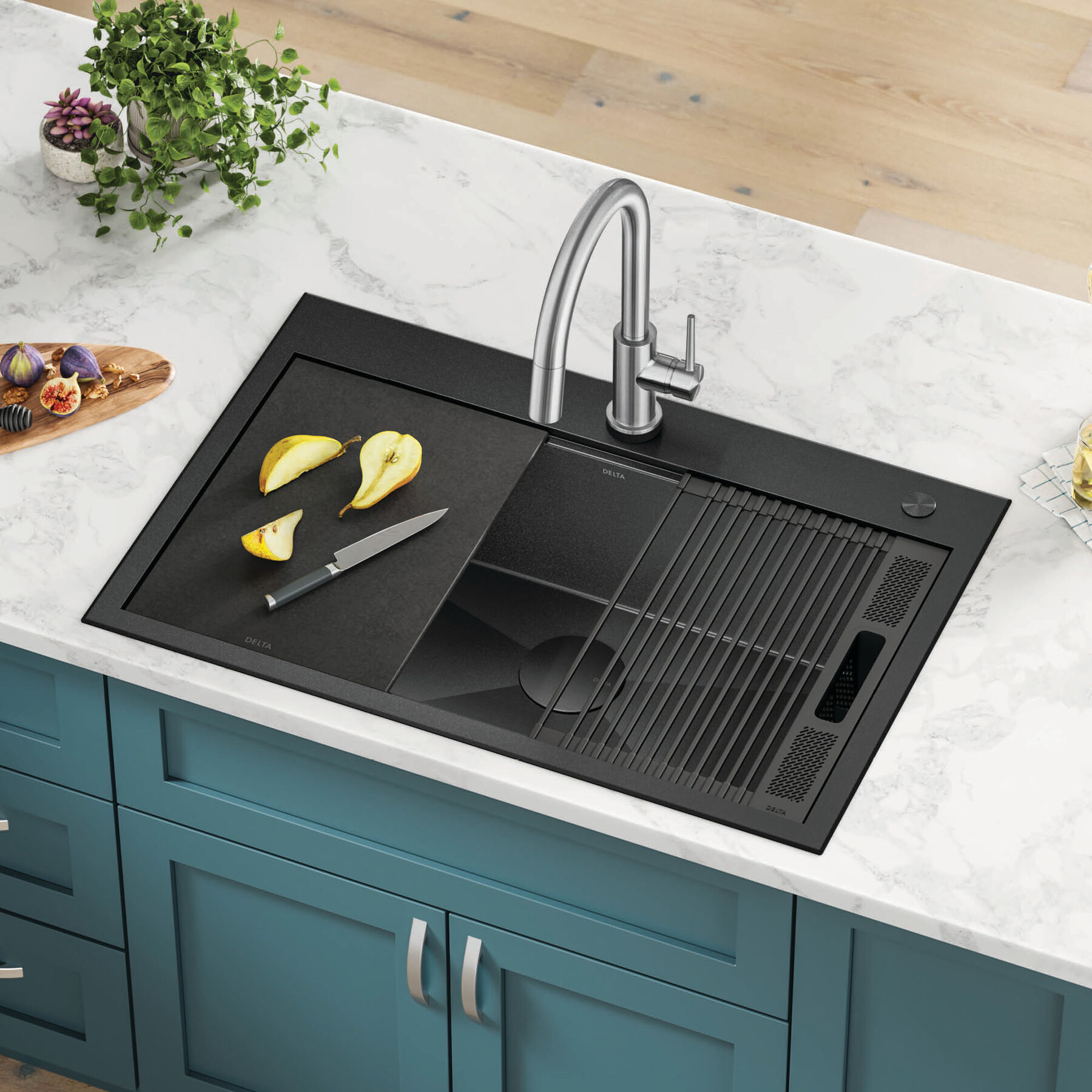33” Drop-In Top Mount 16 Gauge Workstation Kitchen Sink Single Bowl with WorkFlow™ Ledge and Accessories, image 12
